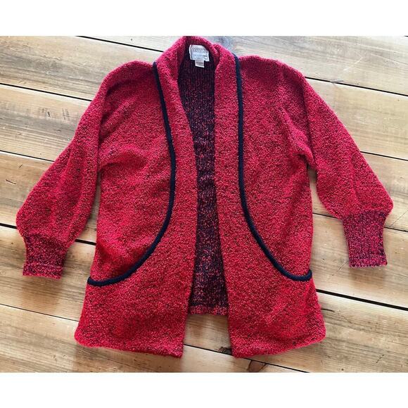 Vintage Sideffects Knitted Duster Sweater Womens L Open Cardigan Red & Black - Picture 1 of 8